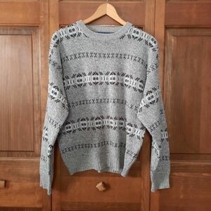Vintage Basic Editions tan white fair isle Cosby Grandpa knit sweater size M